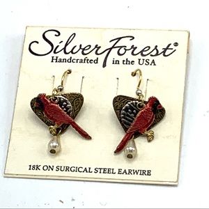 SilverForest Layered Red Cardinal Earrings